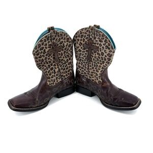 Cowgirl Festival Boots Youth 4.5 W6 Leopard Print Ariat Western Square Toe Rodeo